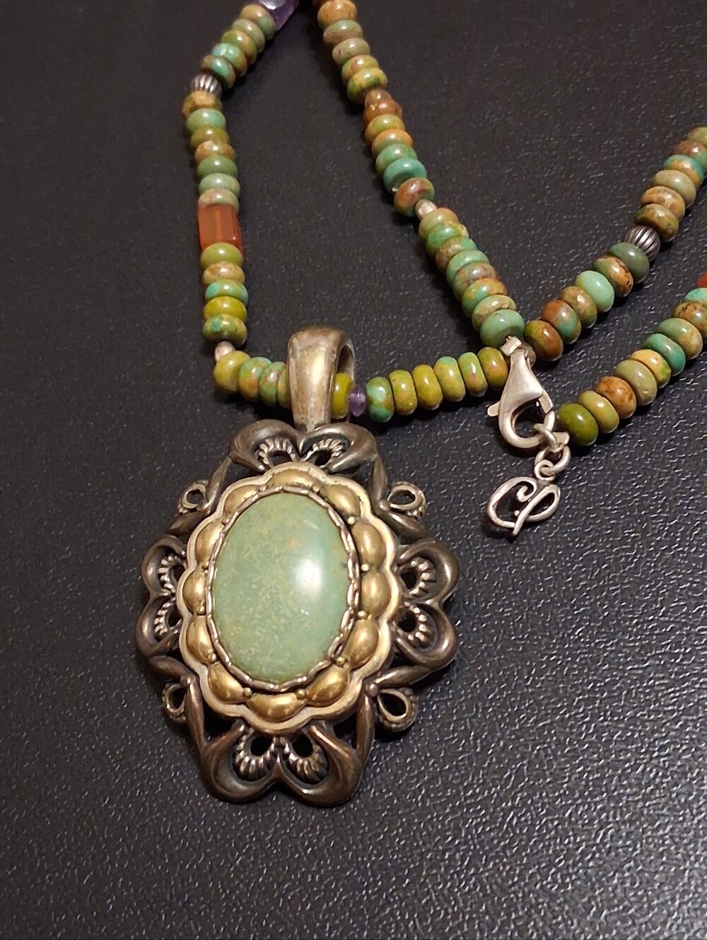 Carolyn Pollack Relios Mixed Metal Green Turquoise Pendant & Beaded Necklace Set